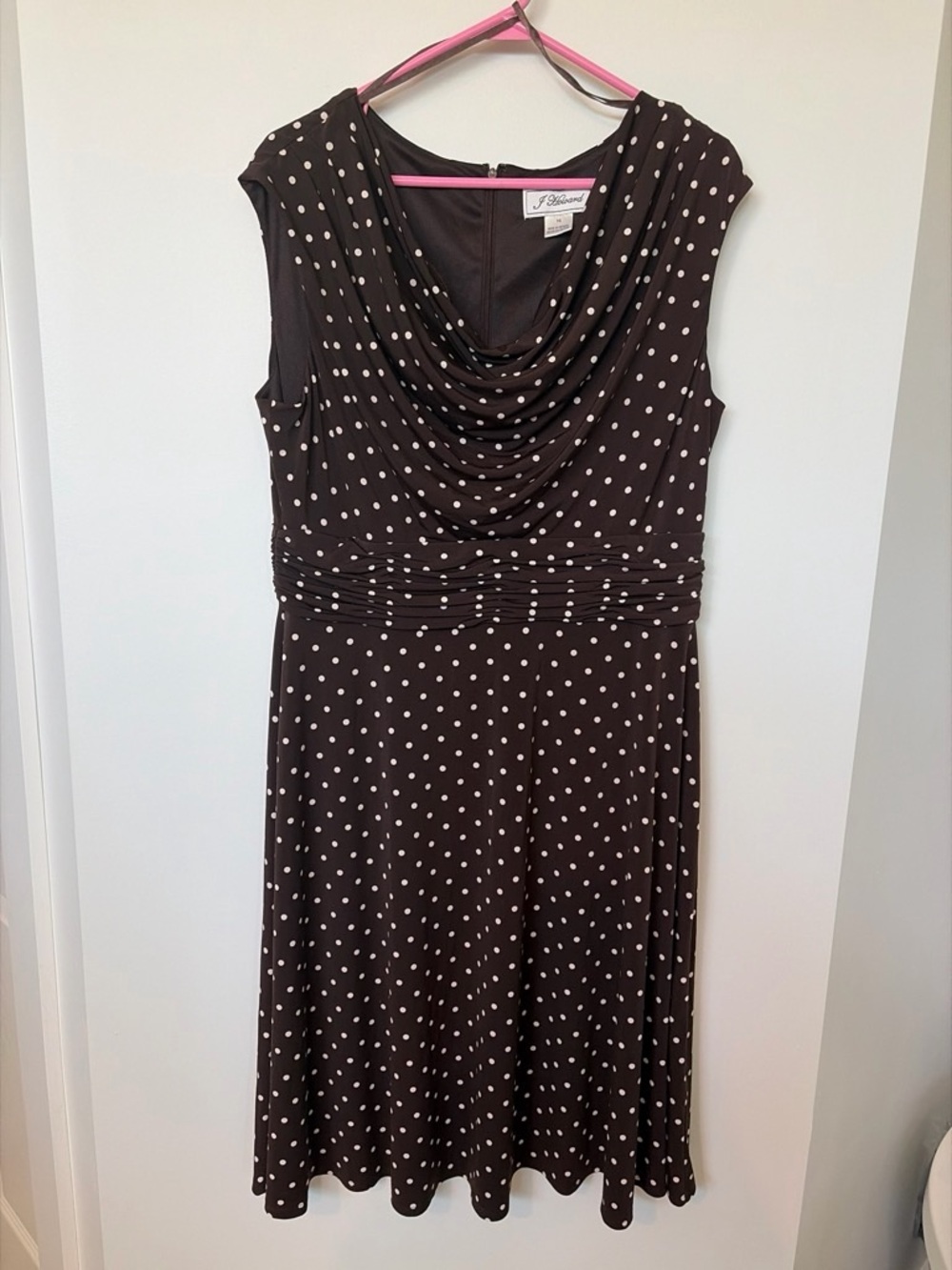 Jessica Howard Brown Polka Dot Cowl Neck Midi Dress
